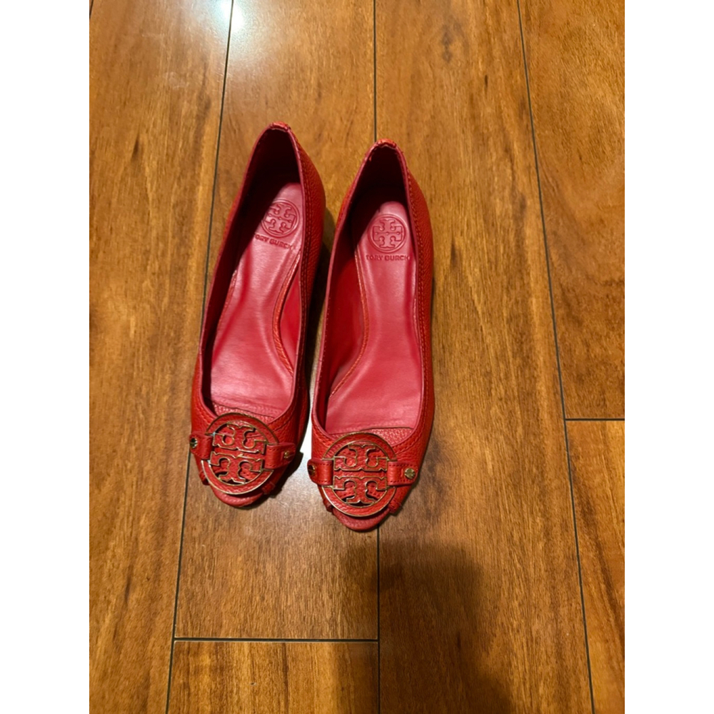 Women's Tory Burch Wedges in Red with Gold Logo